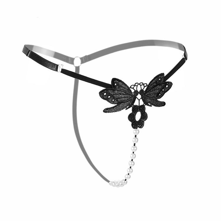 Luksusowe damskie stringi z haftem perełkowym, z niskim stanem - Regulowane, Przezroczyste, Seksowne T-Pants