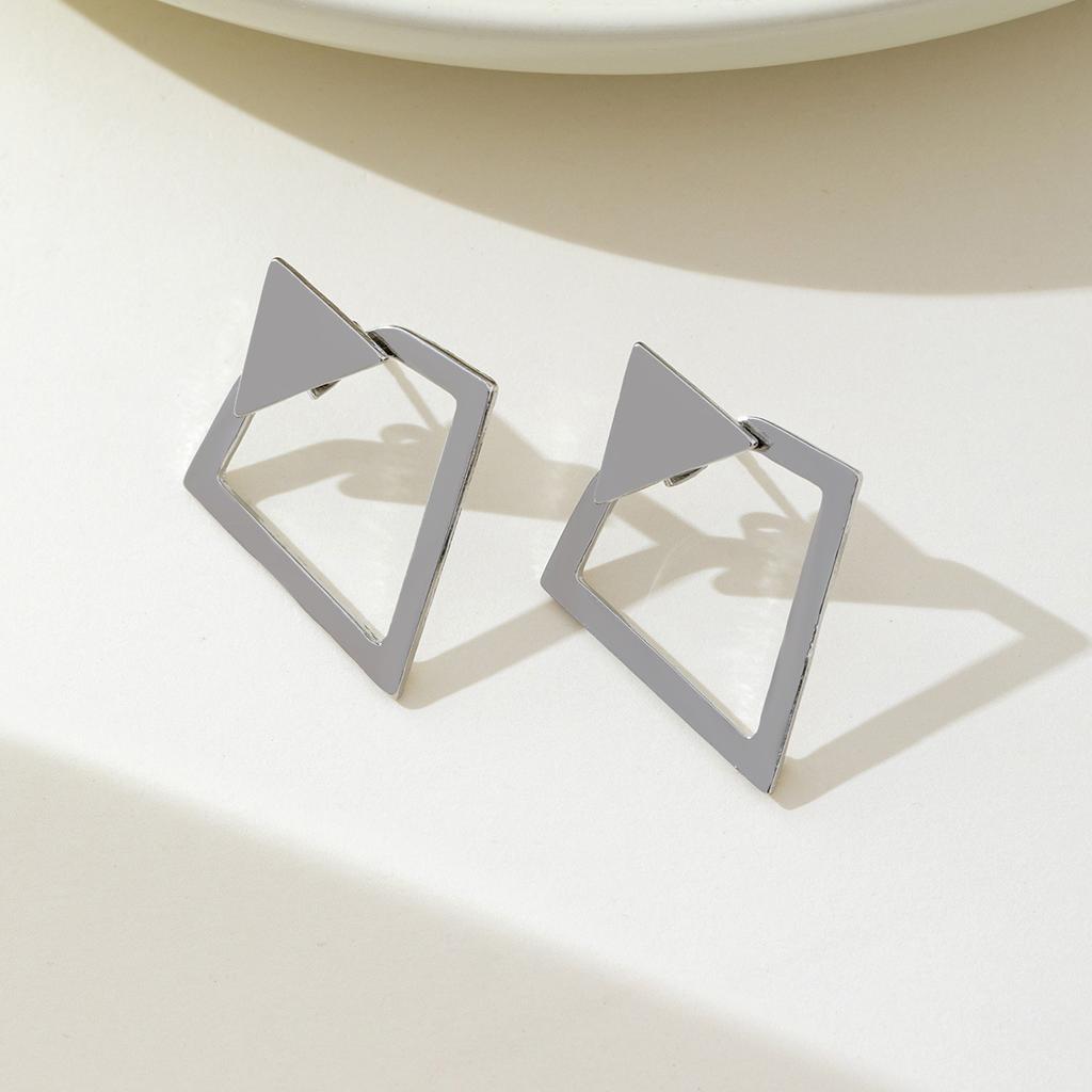 Minimalist Double-Layer Rhomboid Triangle Detachable Triangles Stud Earrings for Women Fashion Jewelry Party Gifts