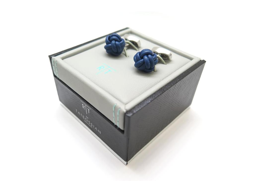 TATEOSSIAN Nord Pelle Leather Cuffs Cufflinks (Rhodium & Blue)