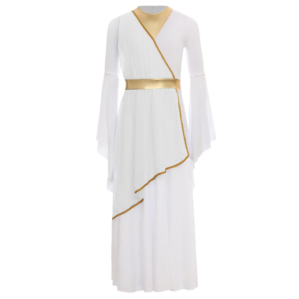 Girls Greek Princess Dress Long Sleeve Contrast Color Party Costume Role Play Performance Halloween Wear