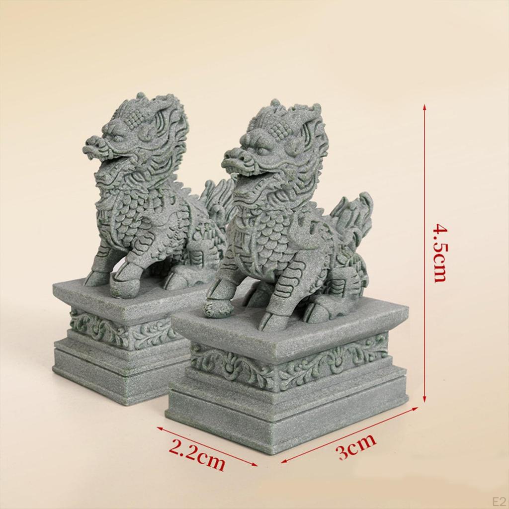 2 ks Mini sochy Kirin Sochy zvířat Feng Shui Dekor Malá mikrokrajinná nádrž na ryby