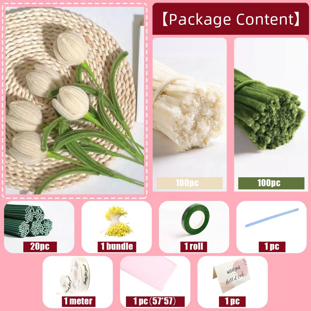 200PCS Tulip Pipe Cleaners for Craft, Chenille Stems with Flower Pole, Flower Core & Gardening Tape, Arts & Crafts for DIY