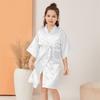 Middle and Older Children's V-neck Plain Glossy Cardigan Robe Children's Nightgown Summer Casual Thin Home Clothes