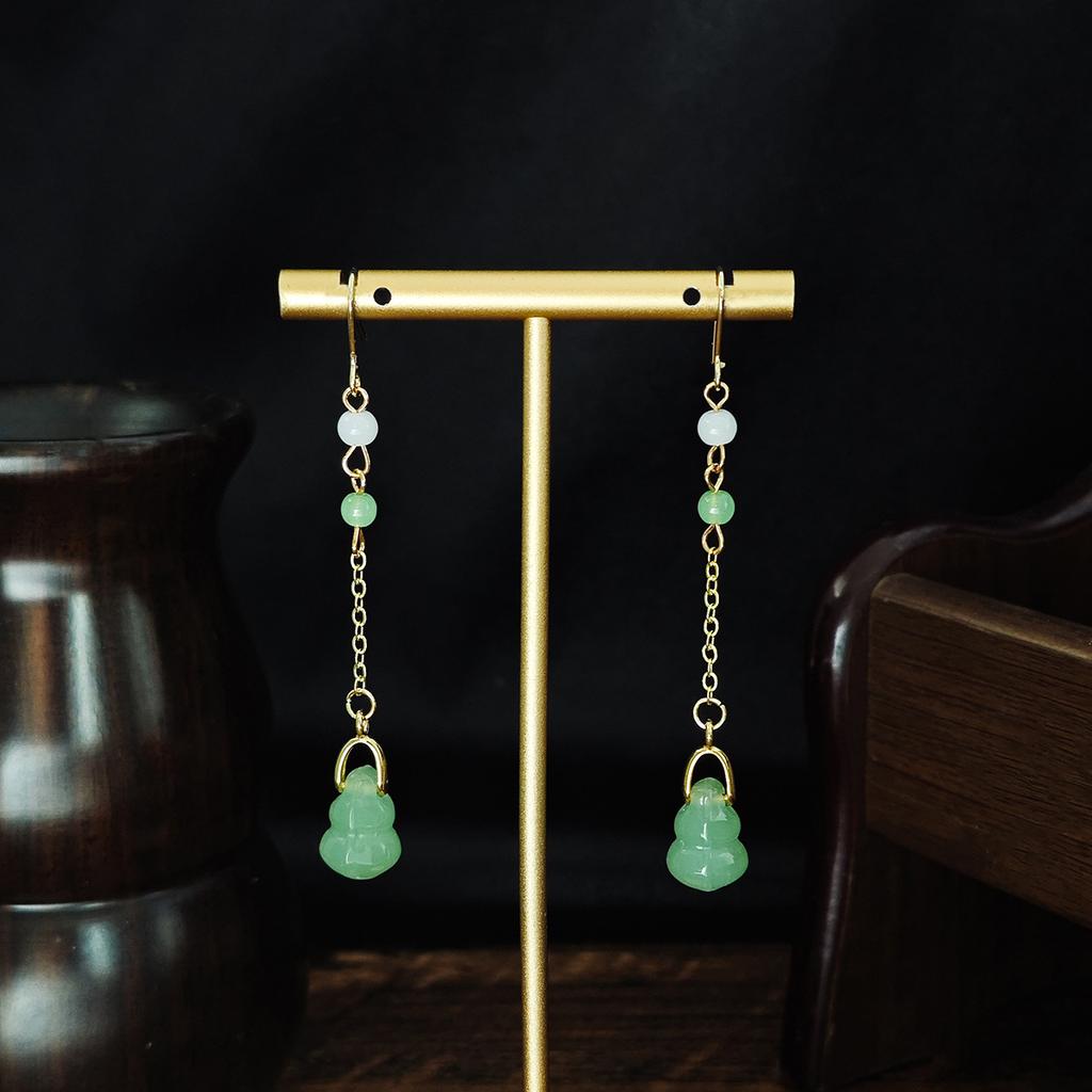 Imitation Jade Drop Oil Beaded Earrings Retro Water Drop Fringed Earrings Simple Hanfu Accessories Women