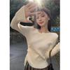 Premium Drawstring Crew Neck Knitted Sweater Autumn New Slim and Thin Design Sense Inside Women