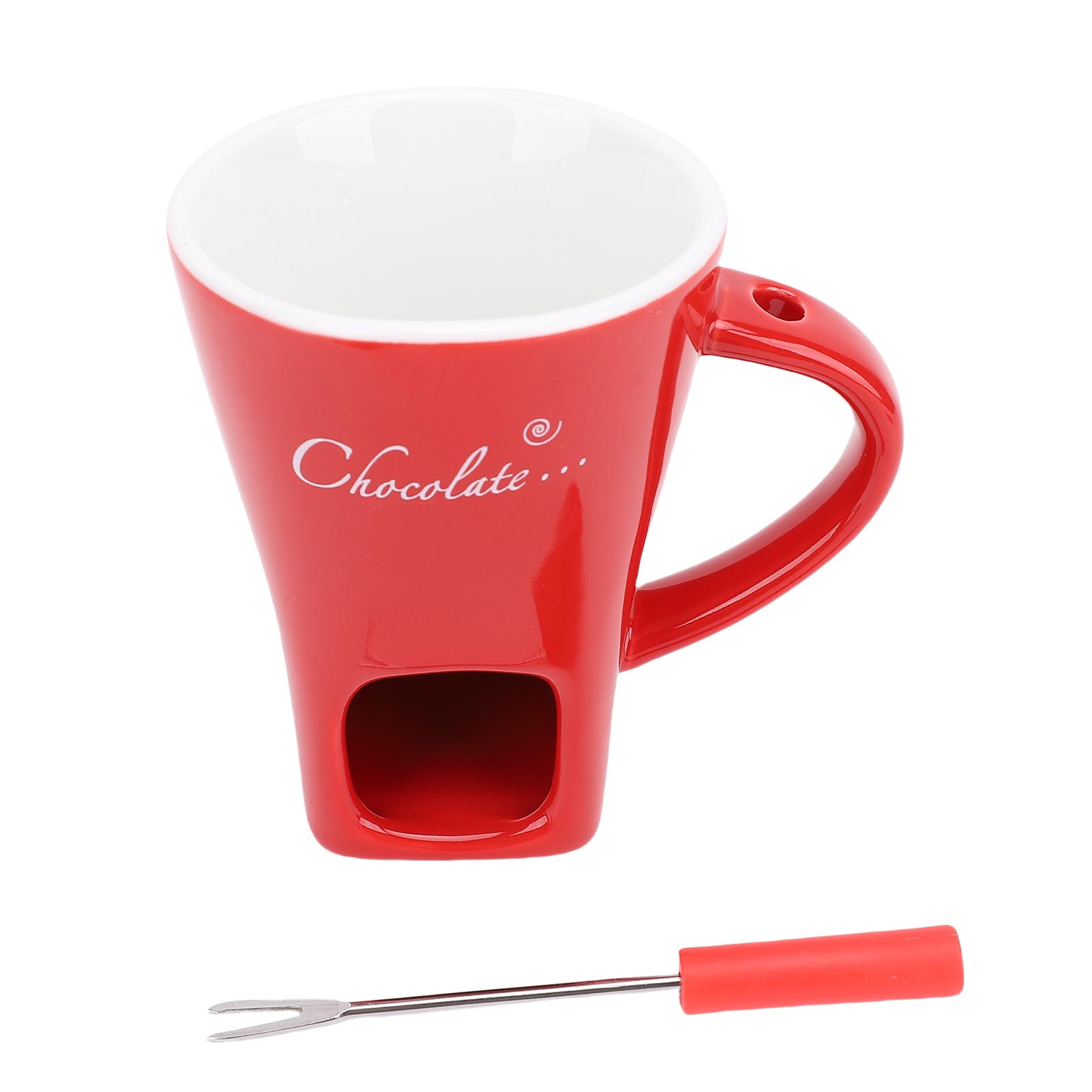 

Chocolate Melting Cup Ceramic Chocolate Fondue Mug with Fork Tableware Household Drinking Utensils For Ice Cream Cheese Butter 200ml червоний
