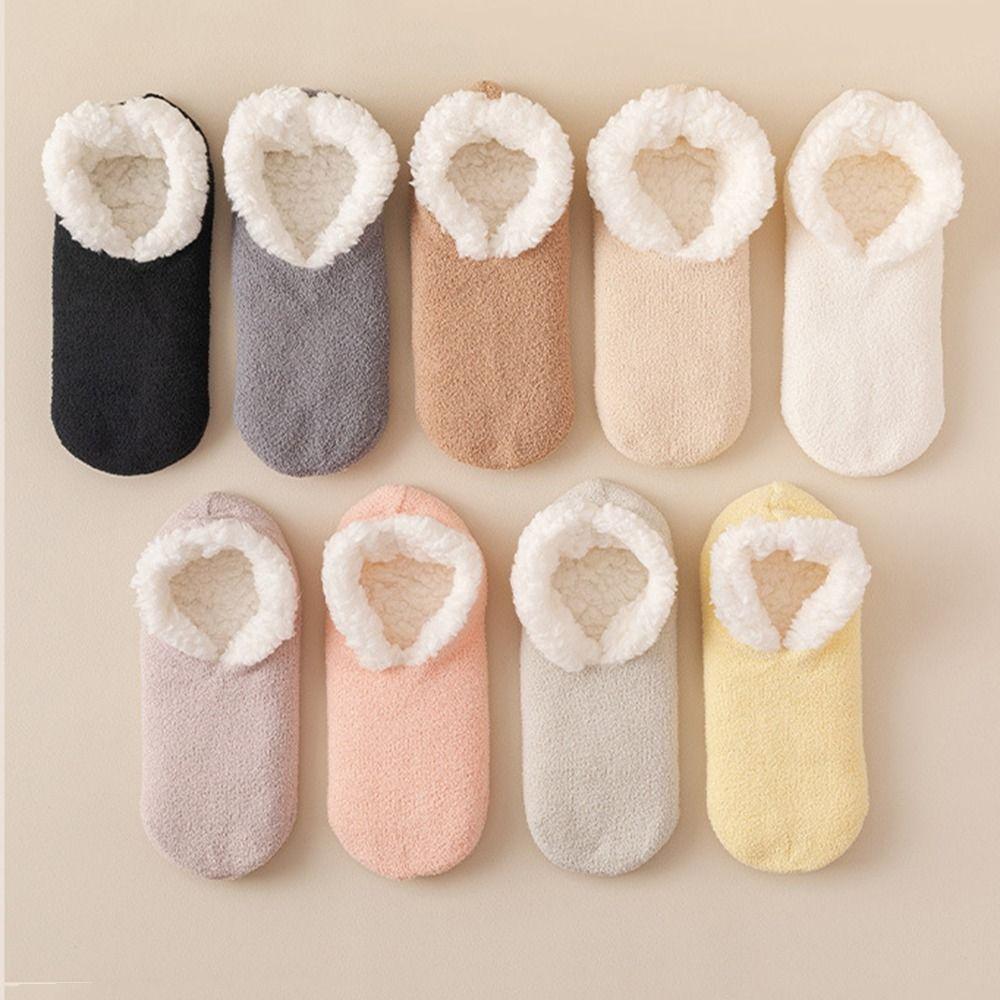 Solid Color Lamb's Wool Socks Thickened Winter Warm Sock Sleeping Slipper Socks  Home Use