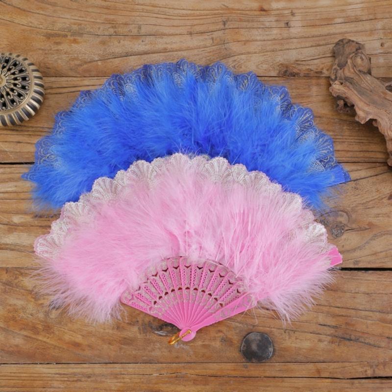  Women's Feathered Fan Vintage 1920s Styles Flapper Folding Handheld Lace Fan for Wedding and Halloween Cosplay Party