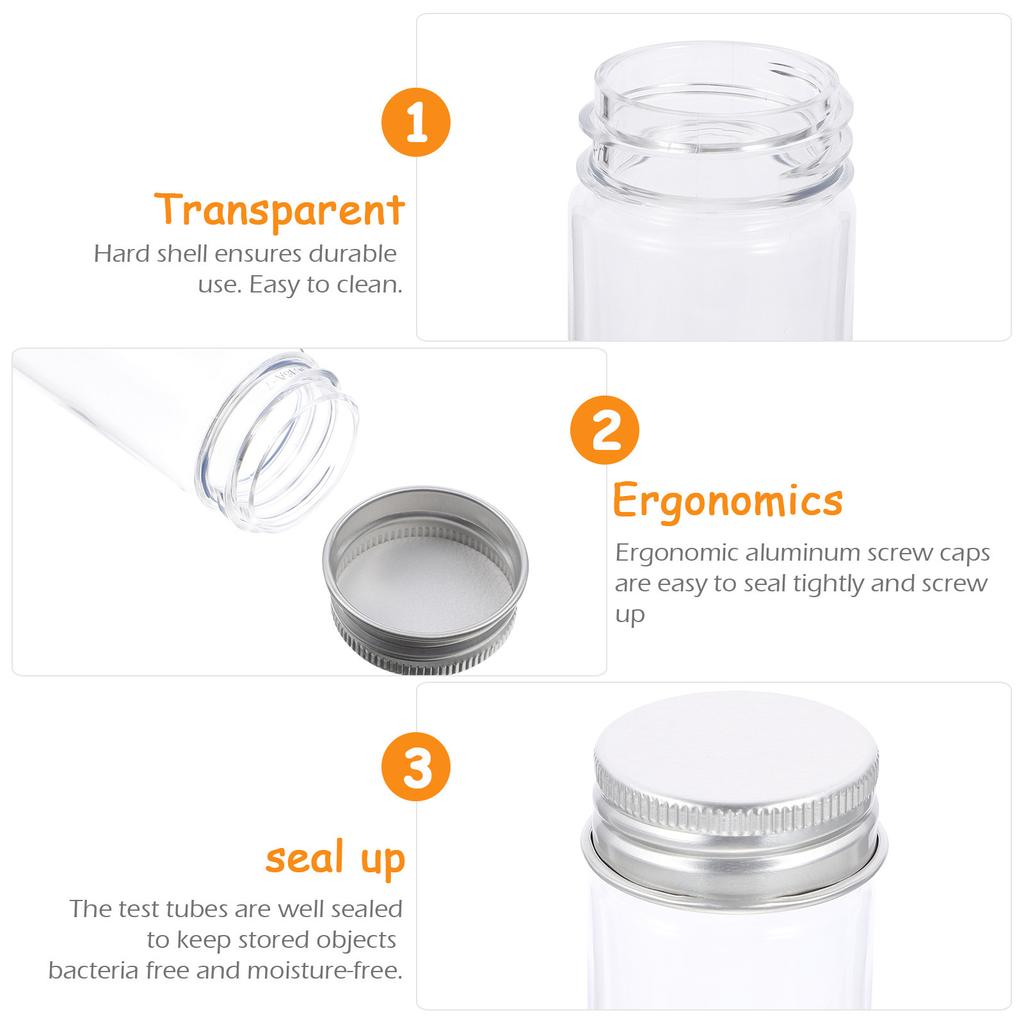 10Pcs Flat-Bottom Clear Test Tubes Pet Plastic Aluminum Screw Caps Compact Travel Friendly Lotion Gel Sample Small