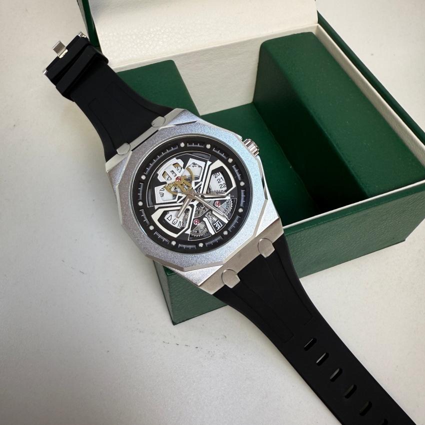 Men's Large Quartz Watch Black Warrior 12-Sided Case Hollowed-Out Face Silicone Strap Crafted with Precision Quartz Movement