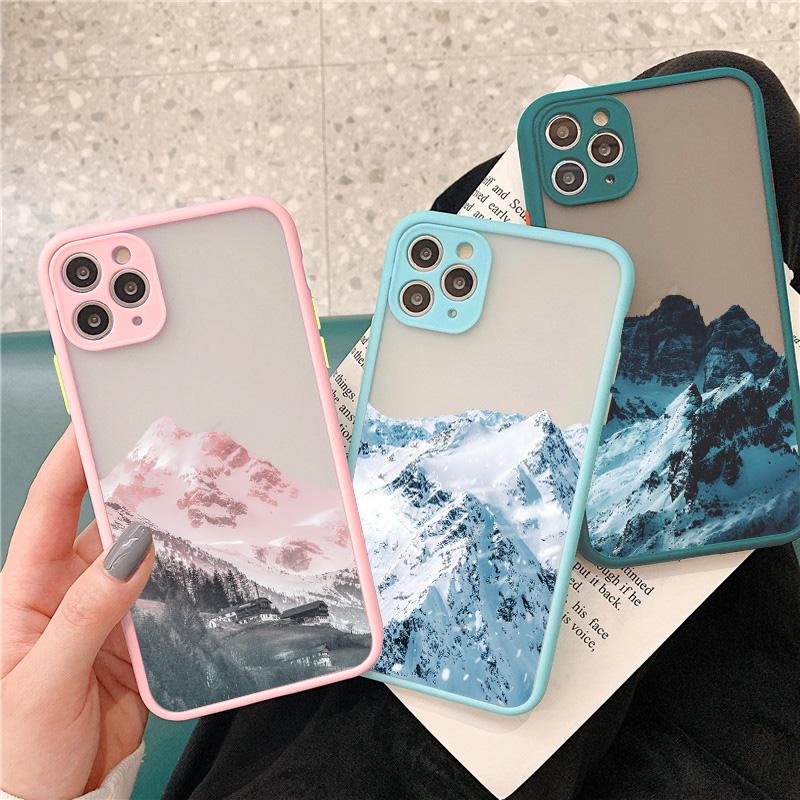 Aesthetic Snow Mountain Painting Phone Case for iPhone 7 8 Plus SE2 X XR XS MAX 15 14 12 13 mini 11 Pro Max Shockproof Cover
