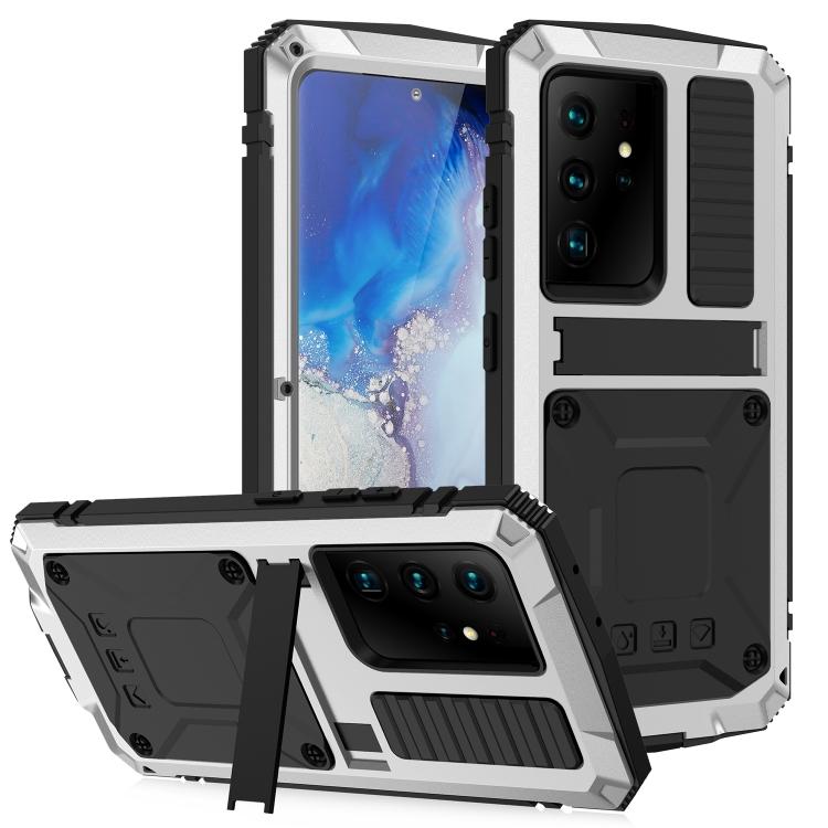 

For Samsung Galaxy S21 Ultra 5G R-JUST Shockproof Waterproof Dust-proof Metal + Silicone Protective Case with Holder For Samsung Galaxy S21 Ultra 5G срібний