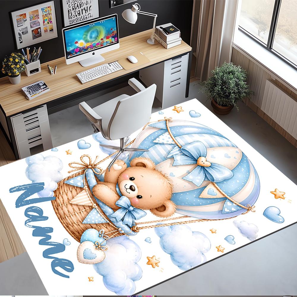 Custom Name Bear Printed Carpet,Rug for Office Chair Living Room Bedroom Kitchen Room Decor Gifts.