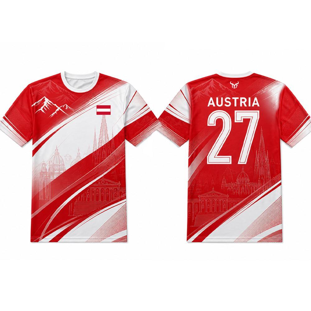Austria Flag Print Football T-shirt Men s Outdoor Casual Sports Jersey Summer Quick-drying Breathable Custom Number Soccer Tees S