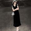 Lancer Hepburn Style Lace V-Neck Silk Velvet Dress