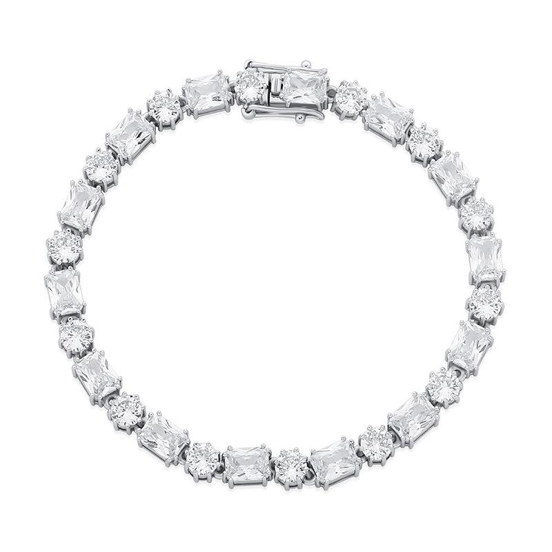 Factory Brass Prong Setting Alternating Round & Emerald Cut CZ 6mm Tennis Bracelet Hip Hop Y2K Style Women Jewelry