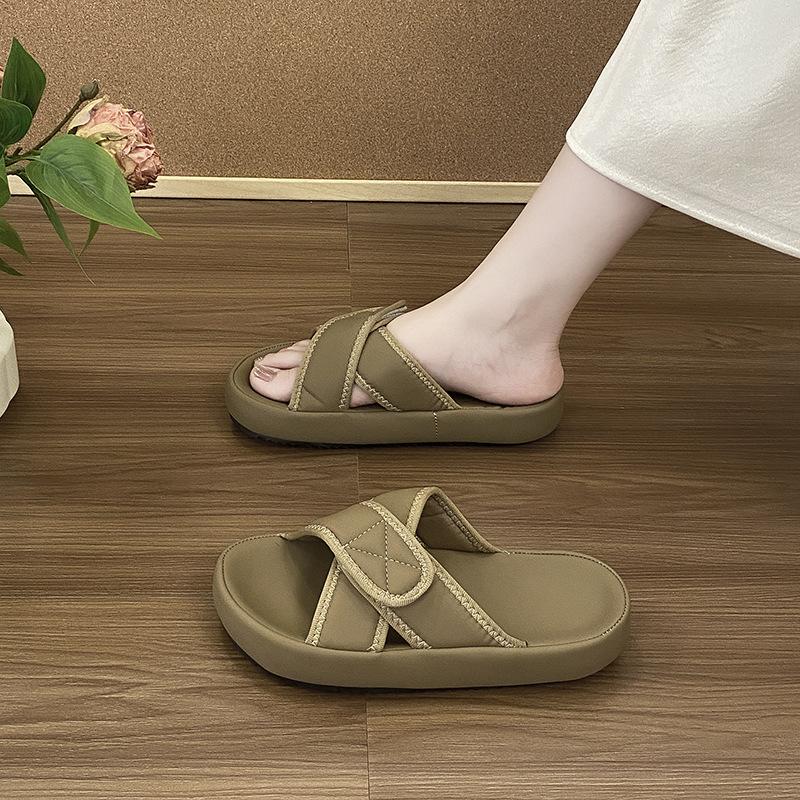 Summer Versatile Word Rad Velcro Cool Slippers Casual Wear 2025 New Thick Bottom Flat Bottom Beach Cross