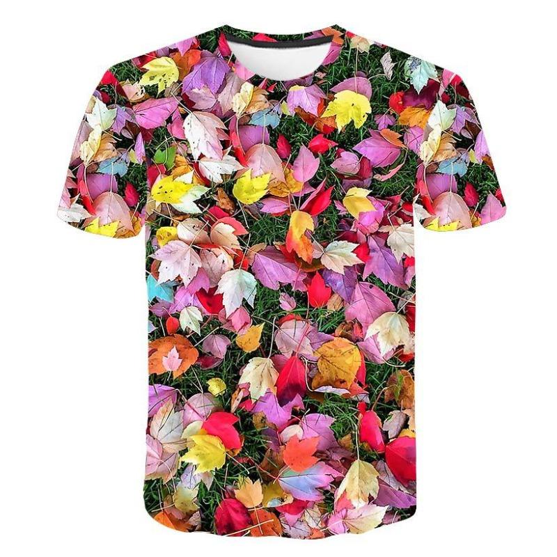 

Fashionable Trendy Summer Flowers Plants Leaves Patterns 3D Digital Printing Short Sleeved Casual T-shirt S