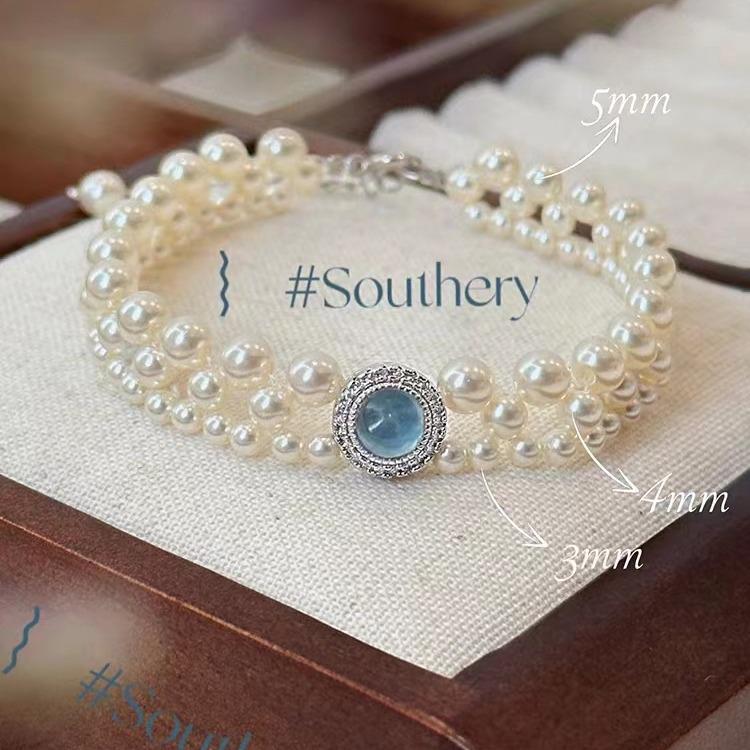 S925 Sterling Silver Bracelet with Pink Chalcedony, Aquamarine, and Pearls - Elegant Women's Beaded Jewelry