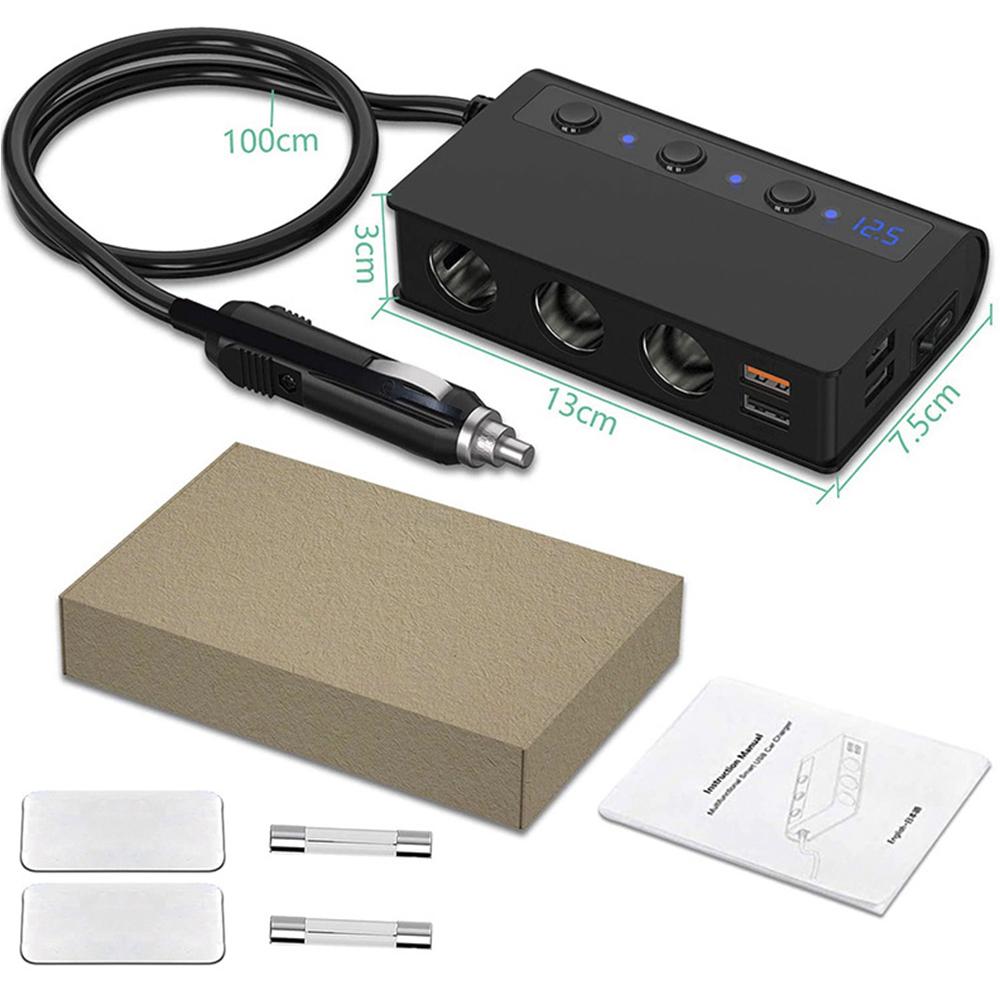 180w Car Charger Adapter Car Cigarette Lighter Socket Splitter 4 USB Ports Fast Charging Qc3.0 for Cars Trucks Suv