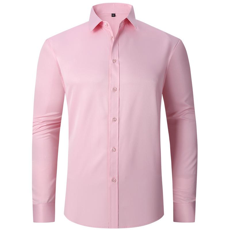 Herr Vår Höst Topp Enfärgad Nedvikt Krage T-shirt Lång Ärm Business Skjorta