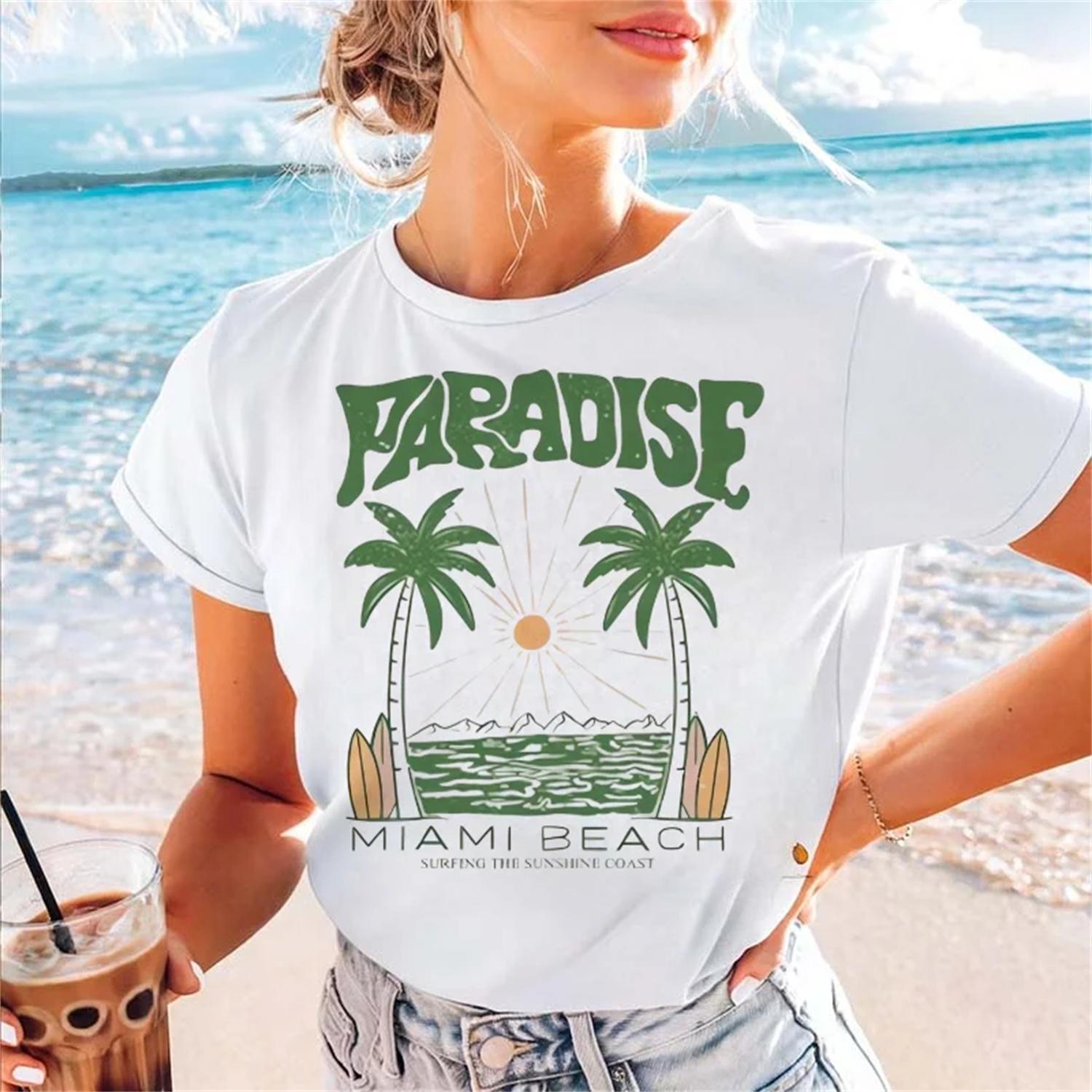 

Pattern Seaside Vacation Style Casual T-Shirt Printed Top Cute Aesthetic Women s Casual 90s Trend Summer Versatile T-Shirt XXXXXL білий