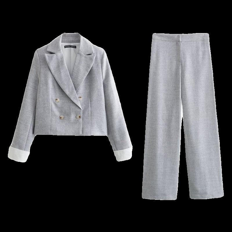 Fashion Style 2024 Summer New Arrival Women's Short Double Breasted Casual Suit High Waist Straight Pants 2322775