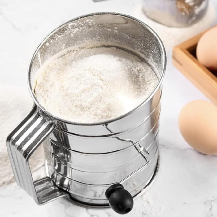Commercial Grade Flour Sifter with Double Rings 3 Cup Ergonomic Hand Crank Large Capacity Flour Strainer
