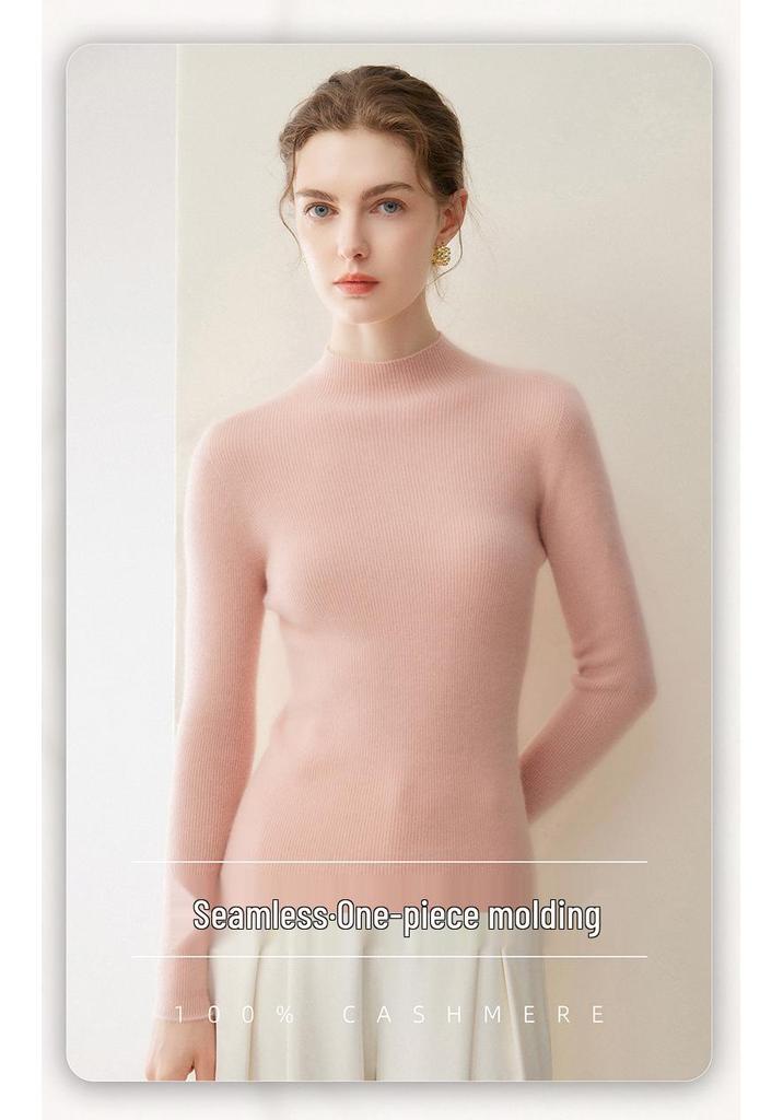 Seamless Pure Cashmere High Neck Women's Slimming Knit Sweater