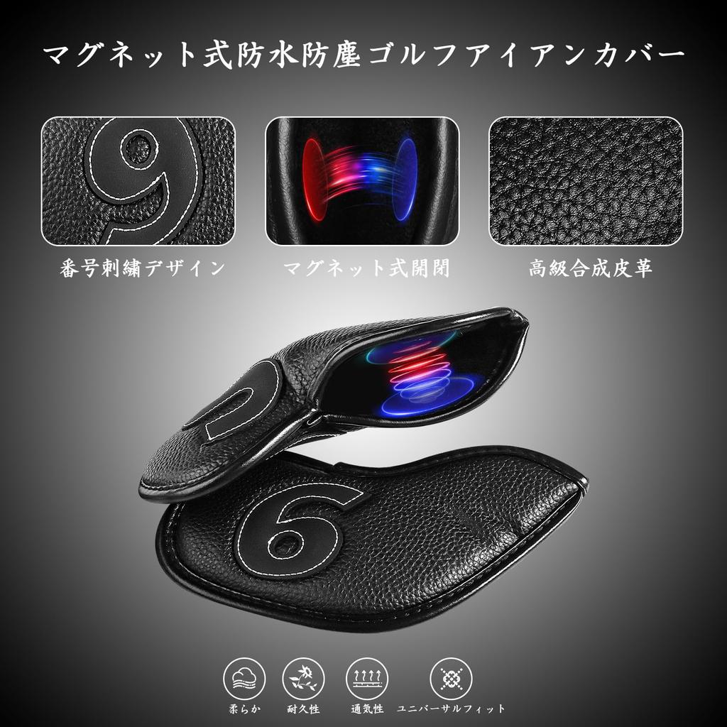 Golf Iron Covers, 10-Piece Set, Magnetic Closure, Golf Headcovers, Wedge Covers, Premium PU Leather, Lightweight, Durable, Water-Repellent, Dustproof,