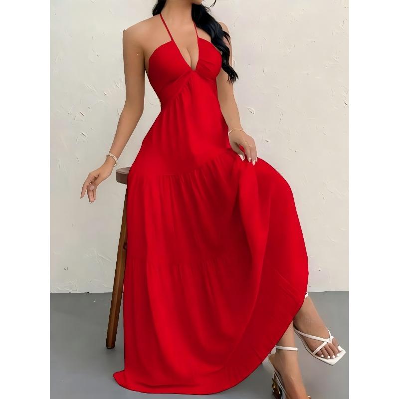Nuovo top a fascia tinta unita estivo sexy con spalline a halter abito casual da vacanza al mare per il collo