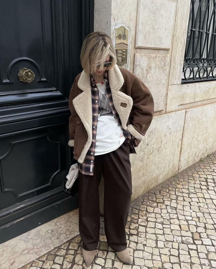 Lambswool Asymmetrical Single-Breasted Jacket - Casual Loose Fit for Autumn/Winter