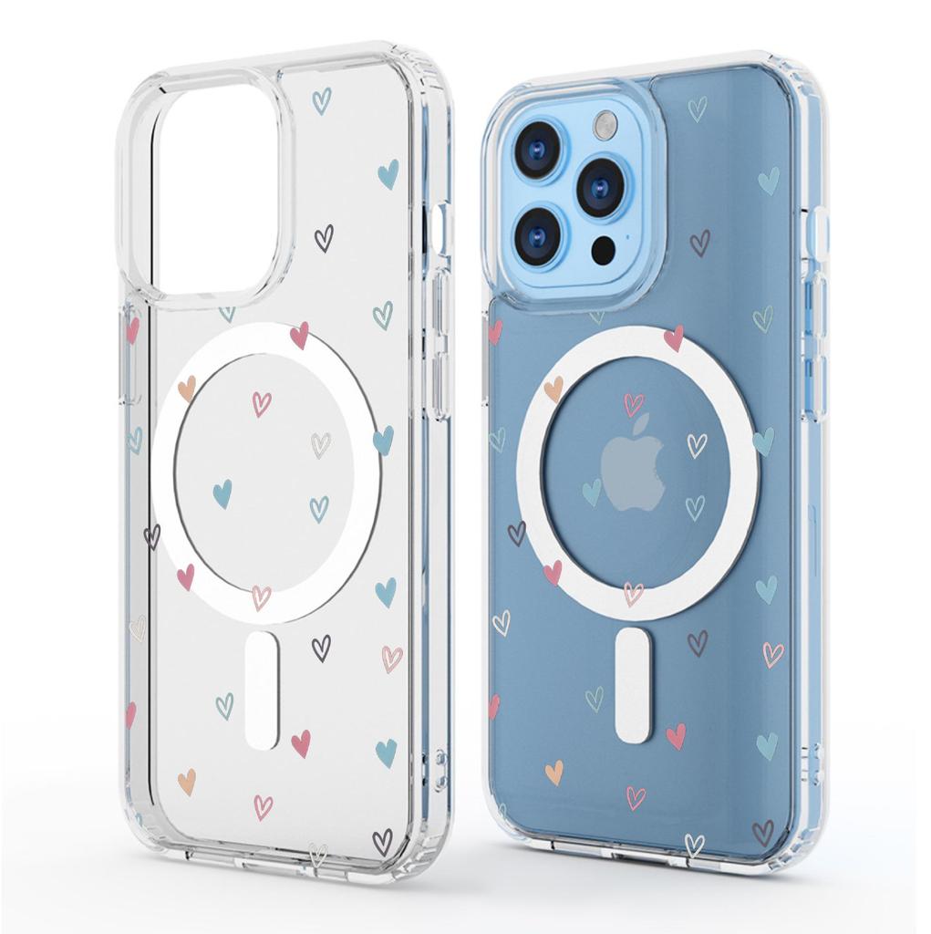 Colorful Heart Magnetic Transparent Case for iPhone 14/15/16/17 Pro Max
