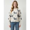 Womens Winter Jacquard Cable Knit Sweater Loose Fit Round Neck Long Sleeve Soft Nylon Pullover