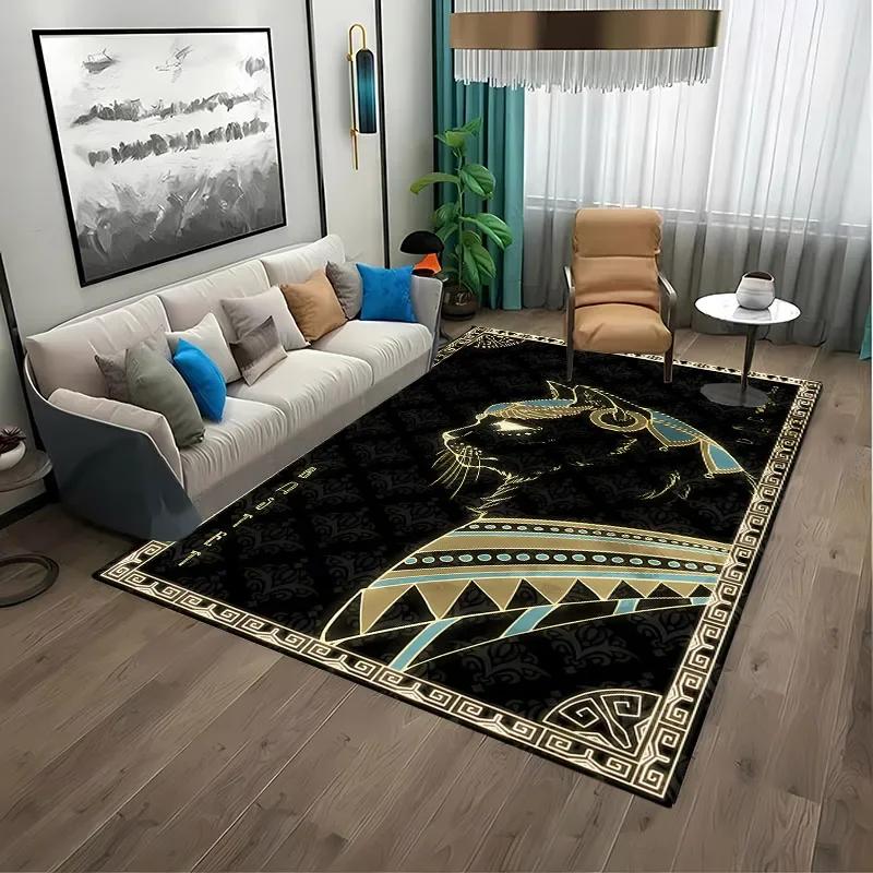 Vtipný Starověký Egypt Egyptský Bůh Egyptská Kočka Anubis Koberec do Obývacího Pokojíku Ložnice Pohovky Rohožka na Dveře Podlahový Koberec, Dětská Protiskluzová Podložka