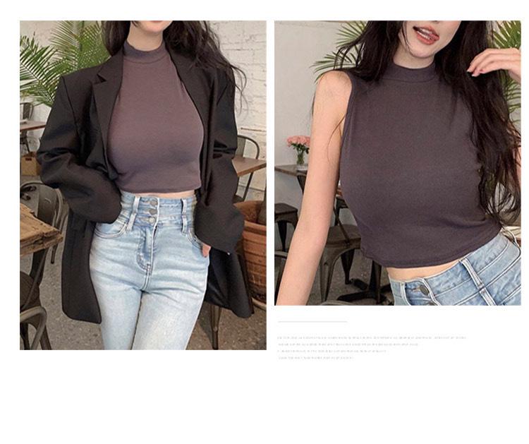 Women's Slim Fit Sanded Sleeveless Vest - Autumn/Winter, Half-High Collar, Inner/Outer Wear