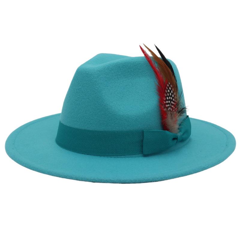 Bow Feather Top Hat Big Eave Hat Men'S And Women'S Cashmere Felt Hat Wind Hat