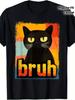 Humorous Graphic Tee Featuring a Blue Cat In Internet Slang, Designed for Teenage Boys And Men. It Has a Round Neck, Sho