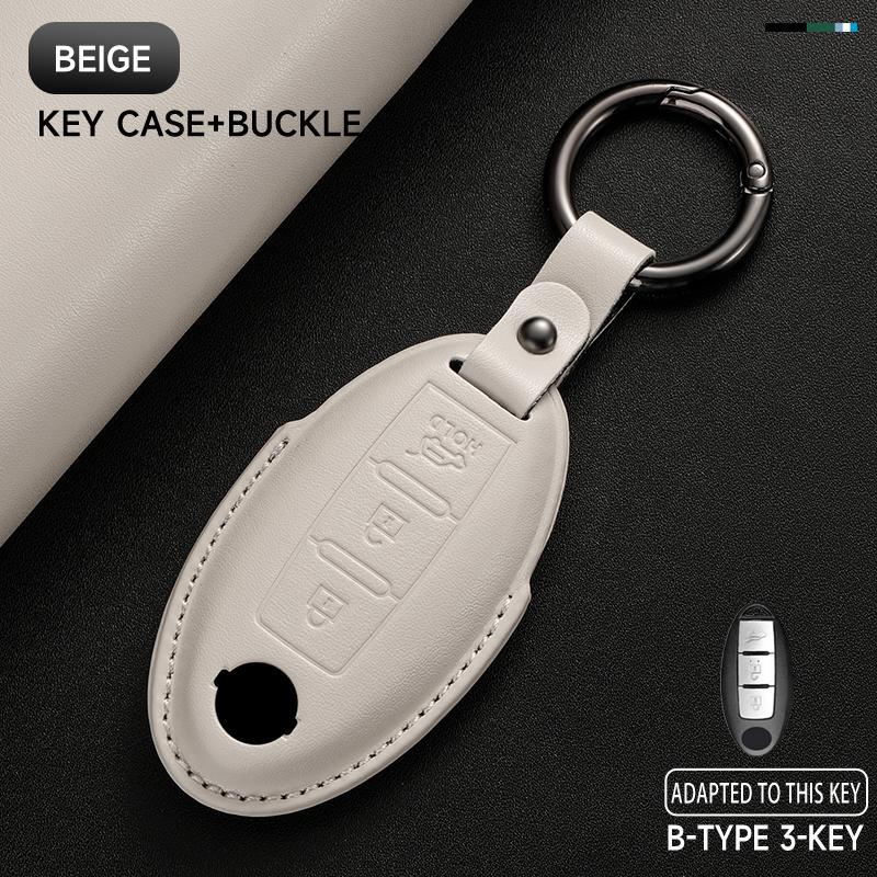 Schlüsseletui aus echtem Leder für Nissan Qashqai 2022 J12, Ariya, Altima, Teana, Juke, X-Trail (Schutzset)