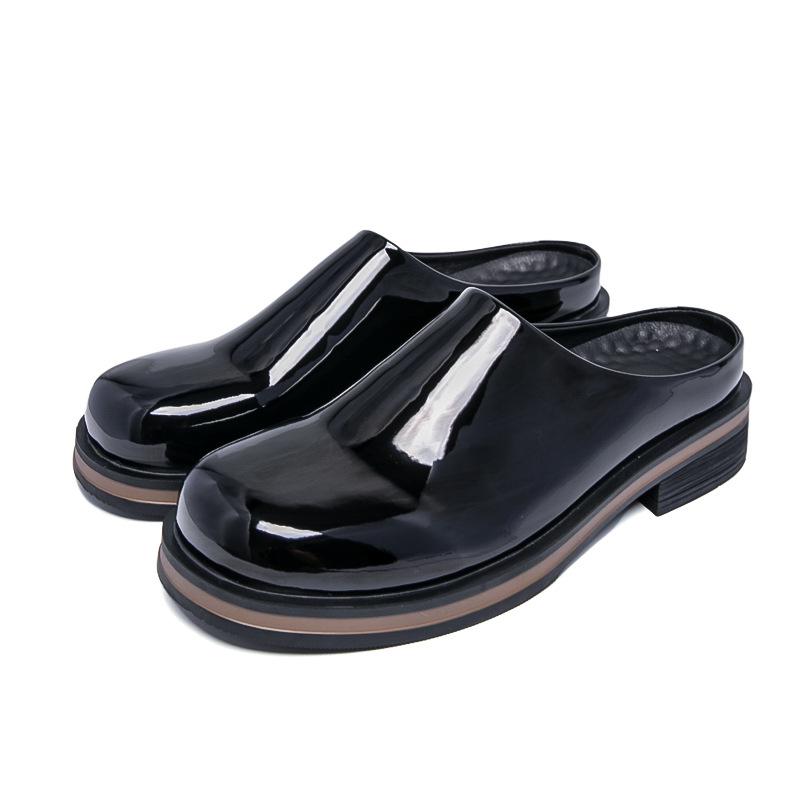 Men s Korean Style Glossy Leather Thick-Soled Slip-On Slippers 38