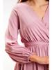 Flared Mini Dress with a Wrap Neckline and Long Sleeves, Dusty Pink M