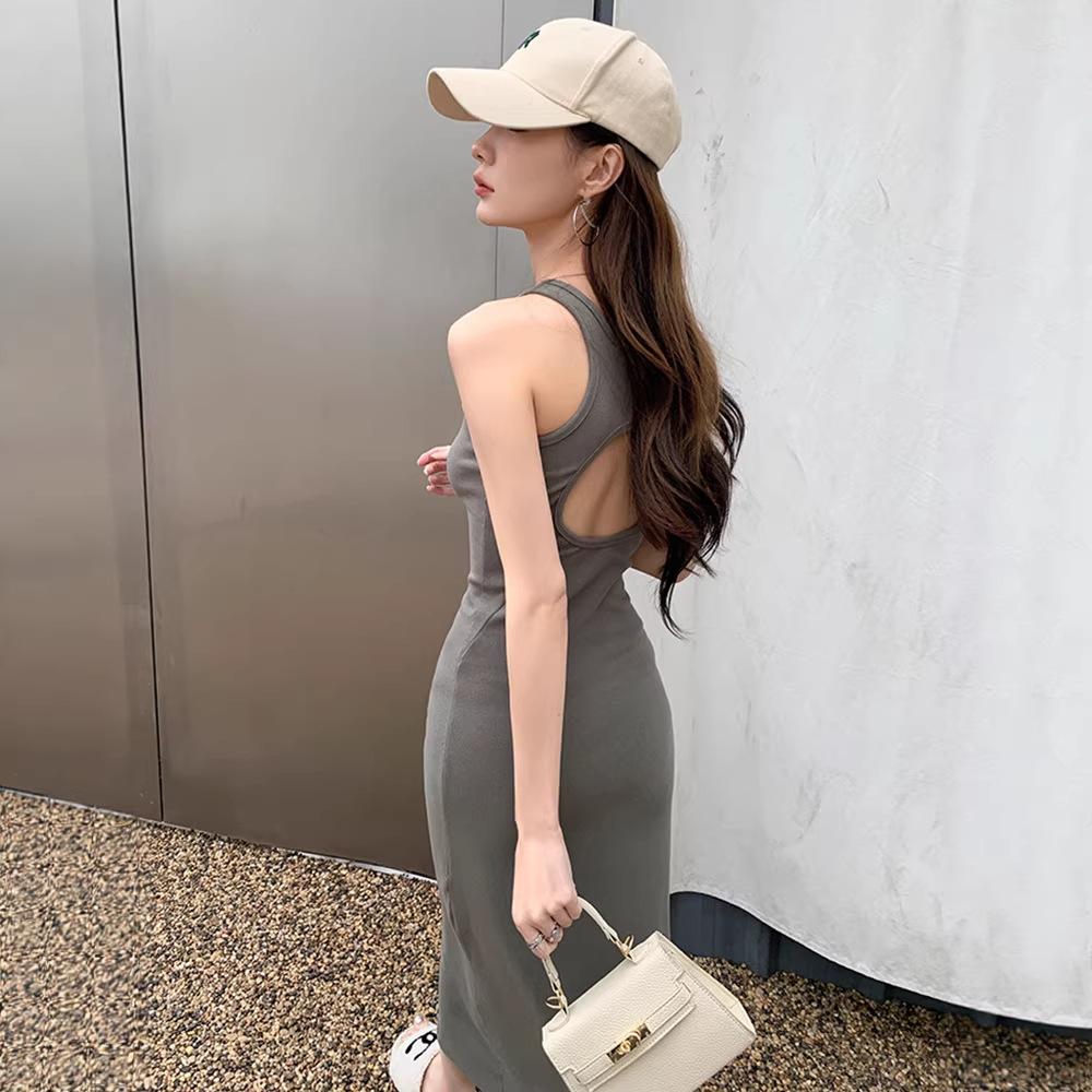 Women's Round Neck Sleeveless Maxi Dress Slim High Waist Solid Ribbed Bodycon Mermaid Tank Summer Dress