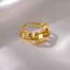 Stainless Steel Chain Shaped Rings for Women Gold Color Open Ring with White Zircon Punk Party Charm Jewelry Prom Accessories