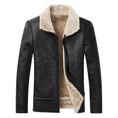 Men's Winter PU Leather Motorcycle Jacket with Lambswool Lining - Korean Style, Windproof, Thickened