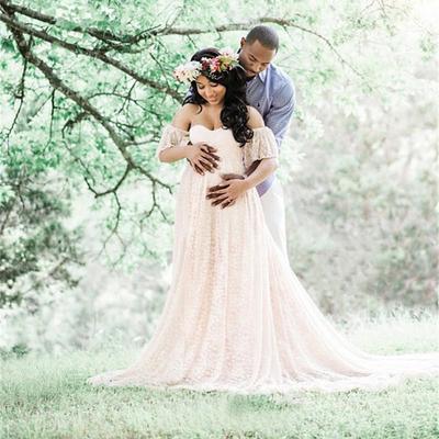 Jolie robe en dentelle à manches courtes pour femmes enceintes, jupe longue, articles tendance incontournables, tenues polyvalentes