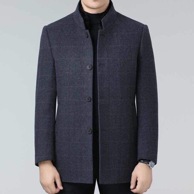 Winter double-sided cashmere coat for men, mink collar, down gallbladder stand-up collar, thickened removable high-end wool woolen coat