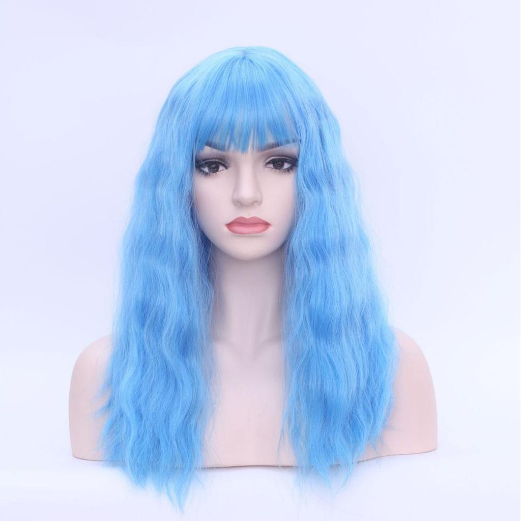 Wig Water Ripple Wig Multi-Color Mixed Color Long Curly Hair, Slightly Curled Big Scalp Air Bangs