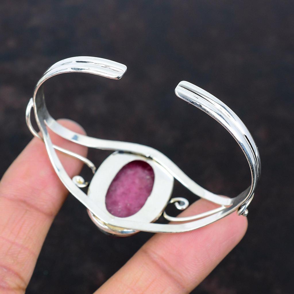 Rhodonite Gemstone Cuff Bracelet Elegant Jewelry 925 Sterling Silver Bangle Adjustable Handmade Cuff Bracelet Women Jewelry Engagement Gifts