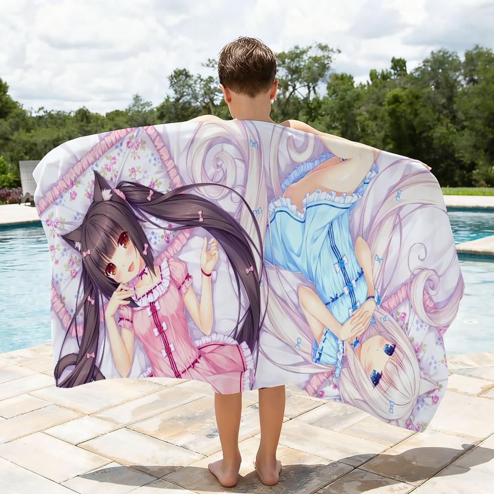 N-Nekopara Cute Kawaii Game Towel Soft Lightweight Anti-Sand Large Beach Towel Quick-Drying Bath Sports Family