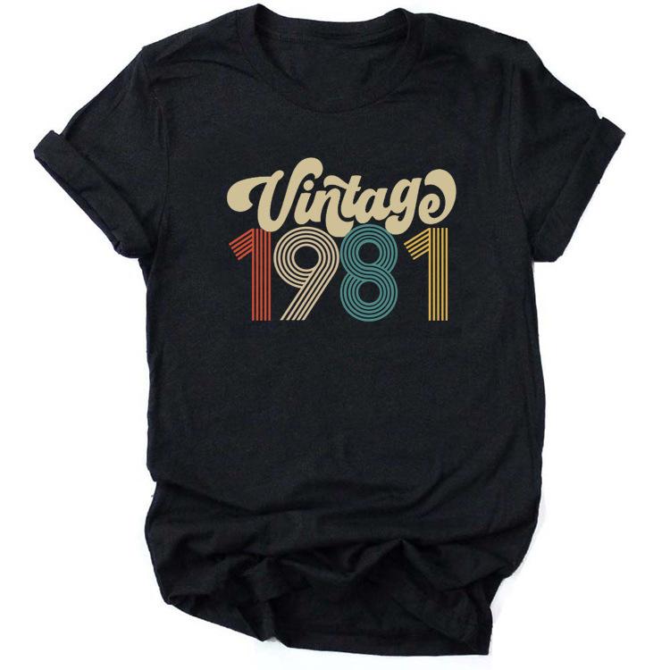 Camiseta De Aniversrio Vintage 1970 Feminina Top Grfico Preto Harajuku Festa De Aniversrio De Quarentena Streetwear Casual